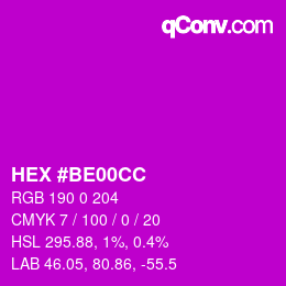 Code couleur: HEX #BE00CC | qconv.com