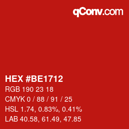 颜色代码: HEX #BE1712 | qconv.com