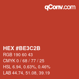 カラーコード: HEX #BE3C2B | qconv.com
