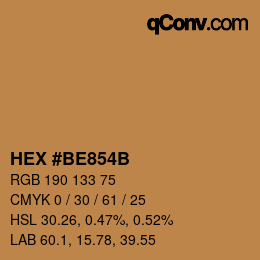 颜色代码: HEX #BE854B | qconv.com