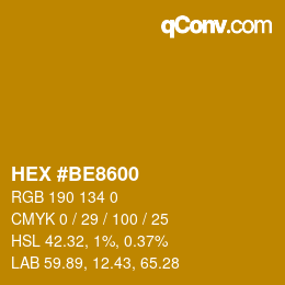 Color code: HEX #BE8600 | qconv.com