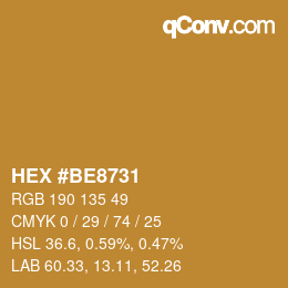 Color code: HEX #BE8731 | qconv.com