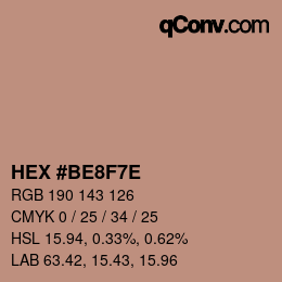 Color code: HEX #BE8F7E | qconv.com