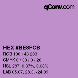 Color code: HEX #BE8FCB | qconv.com