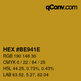 颜色代码: HEX #BE941E | qconv.com