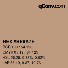 Color code: HEX #BE9A7E | qconv.com