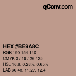 カラーコード: HEX #BE9A8C | qconv.com