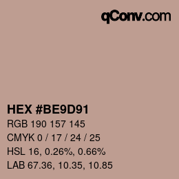 カラーコード: HEX #BE9D91 | qconv.com