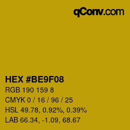 カラーコード: HEX #BE9F08 | qconv.com