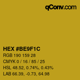Color code: HEX #BE9F1C | qconv.com