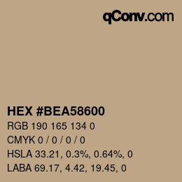 Color code: HEX #BEA58600 | qconv.com