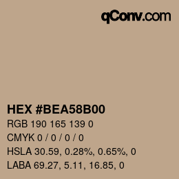 Color code: HEX #BEA58B00 | qconv.com