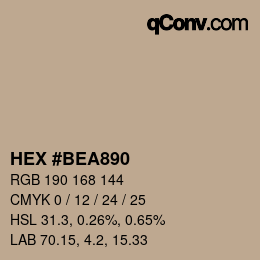 Color code: HEX #BEA890 | qconv.com