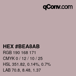 Color code: HEX #BEA8AB | qconv.com