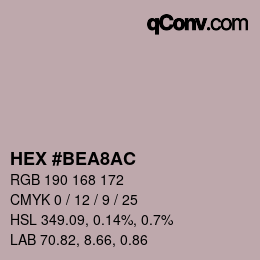 颜色代码: HEX #BEA8AC | qconv.com