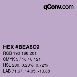 Color code: HEX #BEA8C9 | qconv.com