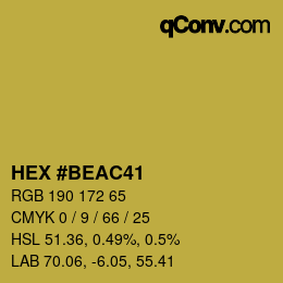 颜色代码: HEX #BEAC41 | qconv.com