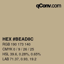 Color code: HEX #BEAD8C | qconv.com