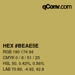 Color code: HEX #BEAE5E | qconv.com