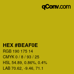 Color code: HEX #BEAF0E | qconv.com