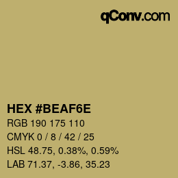 Color code: HEX #BEAF6E | qconv.com