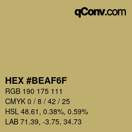 カラーコード: HEX #BEAF6F | qconv.com