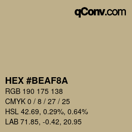 カラーコード: HEX #BEAF8A | qconv.com