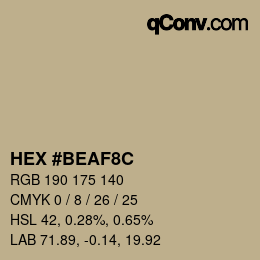 Color code: HEX #BEAF8C | qconv.com