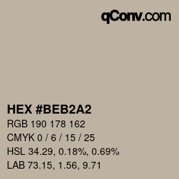 Farbcode: HEX #BEB2A2 | qconv.com