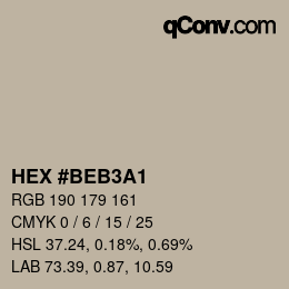 Color code: HEX #BEB3A1 | qconv.com