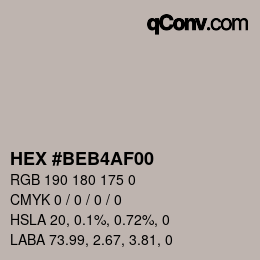 Color code: HEX #BEB4AF00 | qconv.com
