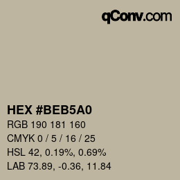 颜色代码: HEX #BEB5A0 | qconv.com