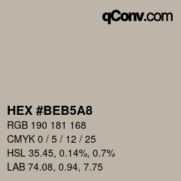 Color code: HEX #BEB5A8 | qconv.com