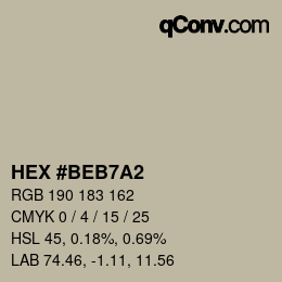 颜色代码: HEX #BEB7A2 | qconv.com