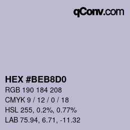 Color code: HEX #BEB8D0 | qconv.com