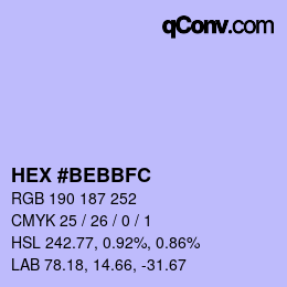 颜色代码: HEX #BEBBFC | qconv.com