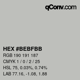 カラーコード: HEX #BEBFBB | qconv.com