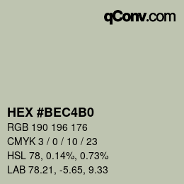 颜色代码: HEX #BEC4B0 | qconv.com