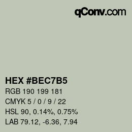 颜色代码: HEX #BEC7B5 | qconv.com