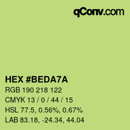 Color code: HEX #BEDA7A | qconv.com