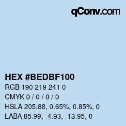 Color code: HEX #BEDBF100 | qconv.com