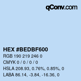 Color code: HEX #BEDBF600 | qconv.com