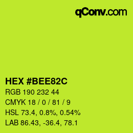 Color code: HEX #BEE82C | qconv.com