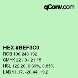 カラーコード: HEX #BEF3C0 | qconv.com