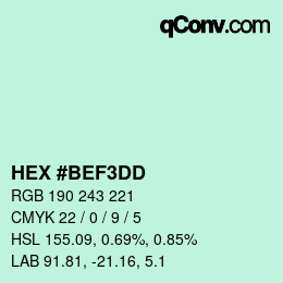 Color code: HEX #BEF3DD | qconv.com