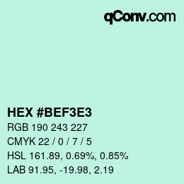 カラーコード: HEX #BEF3E3 | qconv.com
