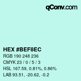 Color code: HEX #BEF8EC | qconv.com