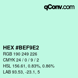 颜色代码: HEX #BEF9E2 | qconv.com
