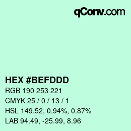 カラーコード: HEX #BEFDDD | qconv.com