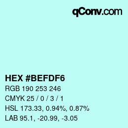 Color code: HEX #BEFDF6 | qconv.com
